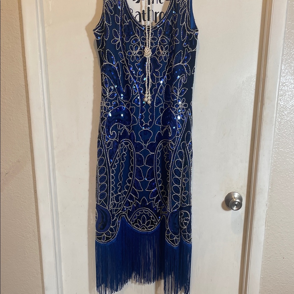 Blue sequin flapper dress